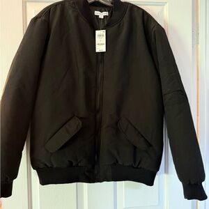 “And Now This” Black Bomber Jacket L NWT